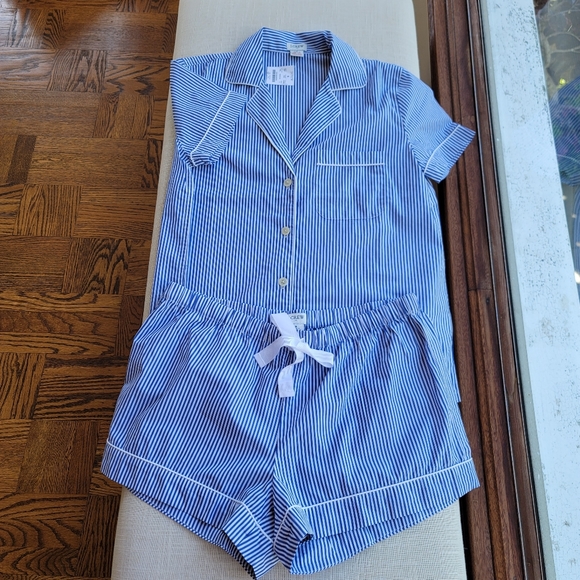 J. Crew Other - New! J.Crew Small S Blue Striped Cotton Shorts Top Pajama PJ set NWT
